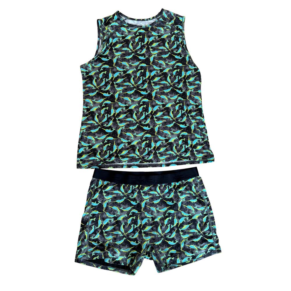 TomboyX Neon Narwhal Swim Set Shorts + Top Size 2X